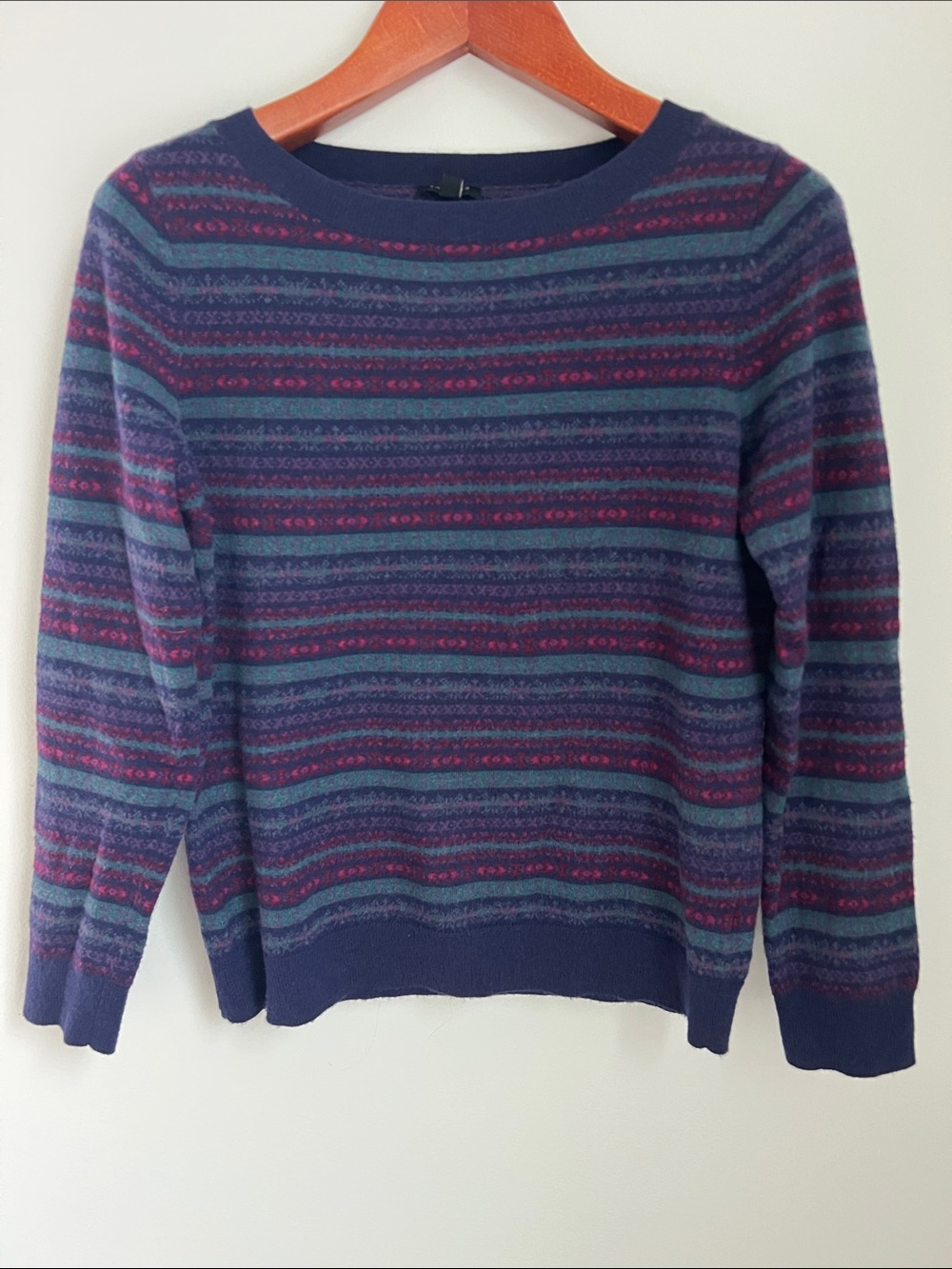 Talbots | Navy Multicolor Striped Lambswool Blend Crewneck Sweater Size MP